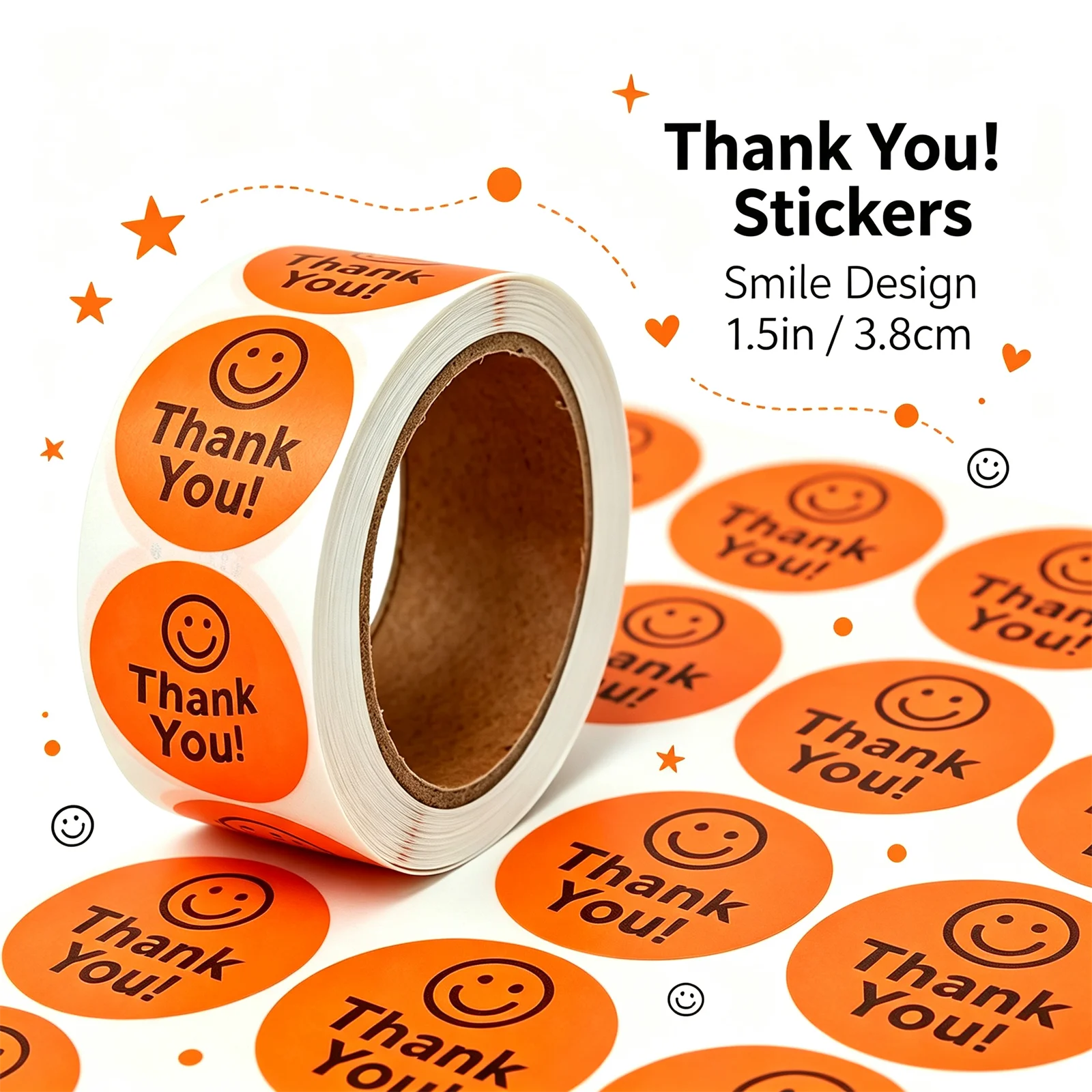 250Pcs-1.5In/3.8Cm Vibrant Orange Decorative Label Stickers, Decorative Label Stickers for Gift Packaging, Envelopes, and Handicrafts Vibrant Orange Smile Thank You Stickers Decorative Stickers for Small Business Product Packaging Vibrant Orange Thank You Stickers