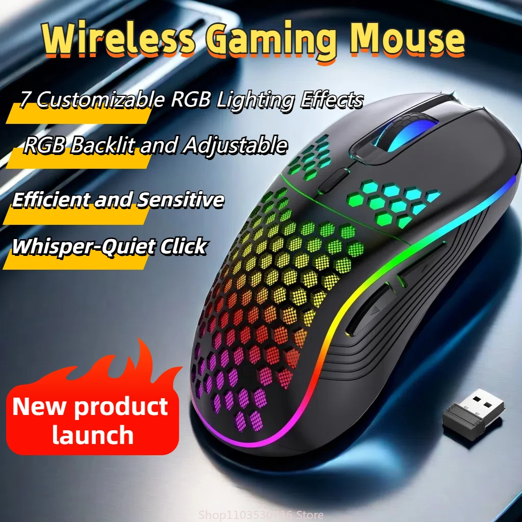 

2.4G Wireless Gaming Mouse RGB Lighting Charging Mouse with Adjustable DPI Ergonomic Honeycomb Design for Desktop Laptop