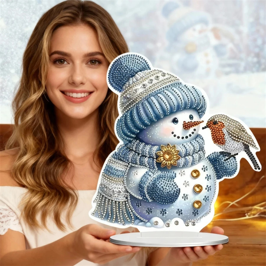 

Christmas Snowman Diamond Painting Desktop Ornaments Kit 5D DIY Diamond Art Tabletop Decorations for Home Office Desktop Decora