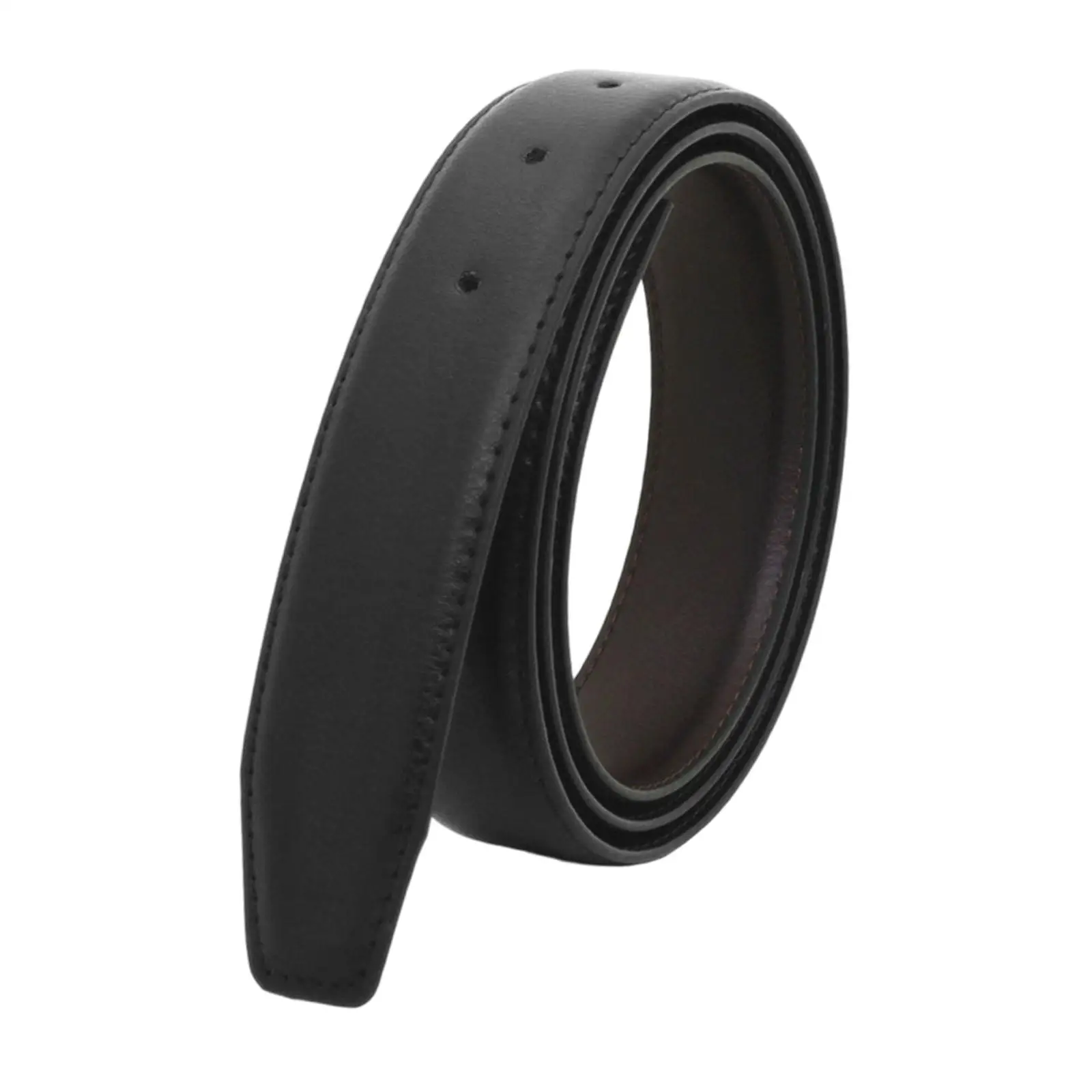 Mens Formal Business Belt Strap Black Faux Leather Perforated Without Buckle for Jeans Pants and Trousers