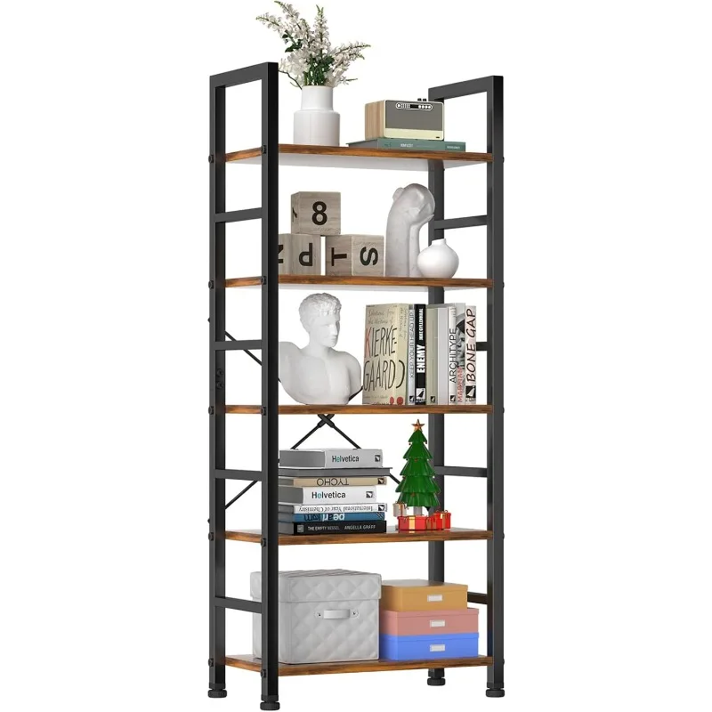 

Book Shelf,5 Tier Bookcase,Tall Bookshelf Modern Book Case for Books,Garage Kit, CDs,Movies, Industrial Corner Storage Organizer