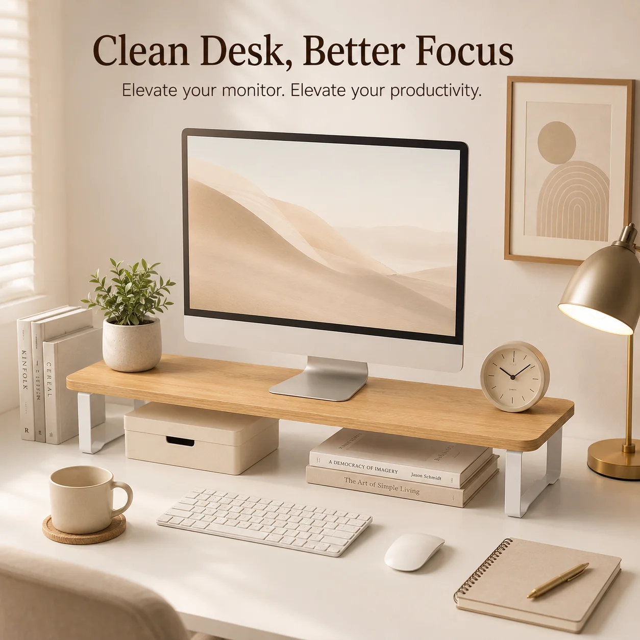 DIY Office Computer Monitor Riser with Desktop Keyboard Organizer and Storage Shelf Set