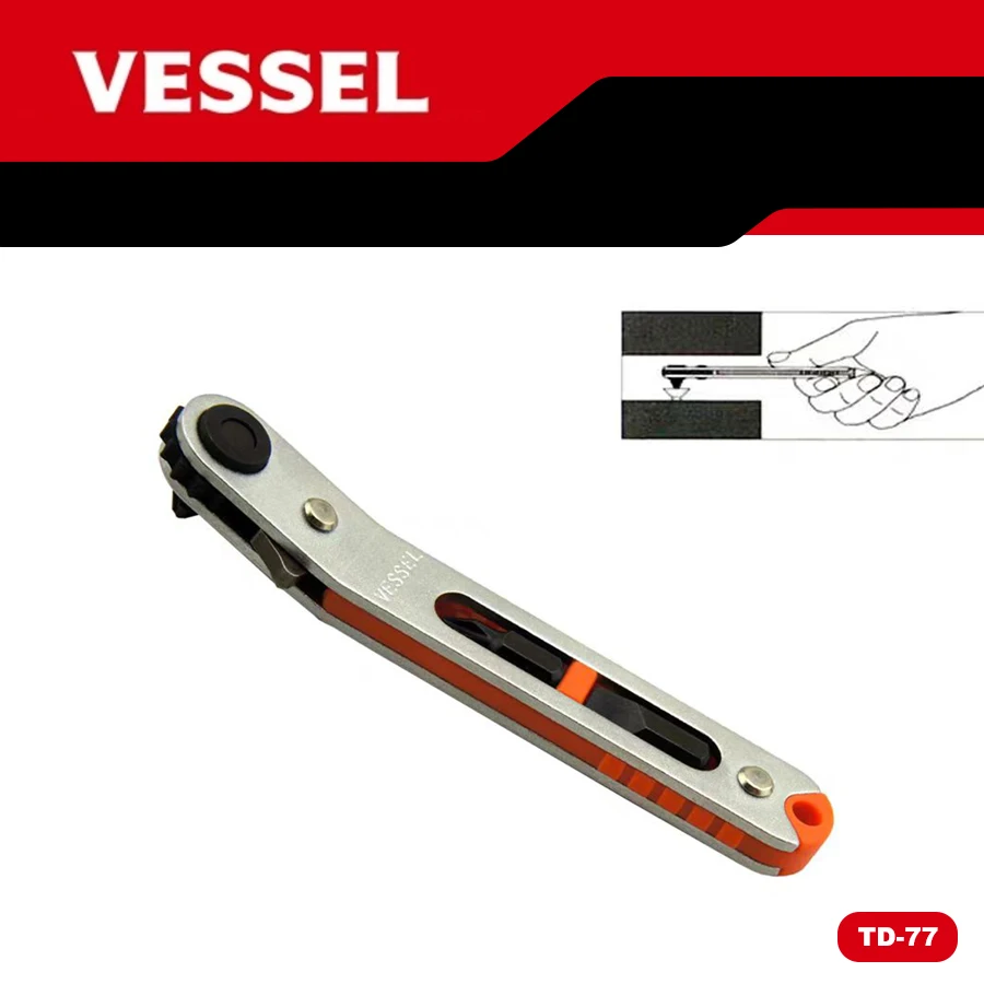 VESSEL hand tools Flat-shaped Ratchet Screwdriver Non-Slip Dismountable for Resolving Troublesome Screw Tightening Work TD-77