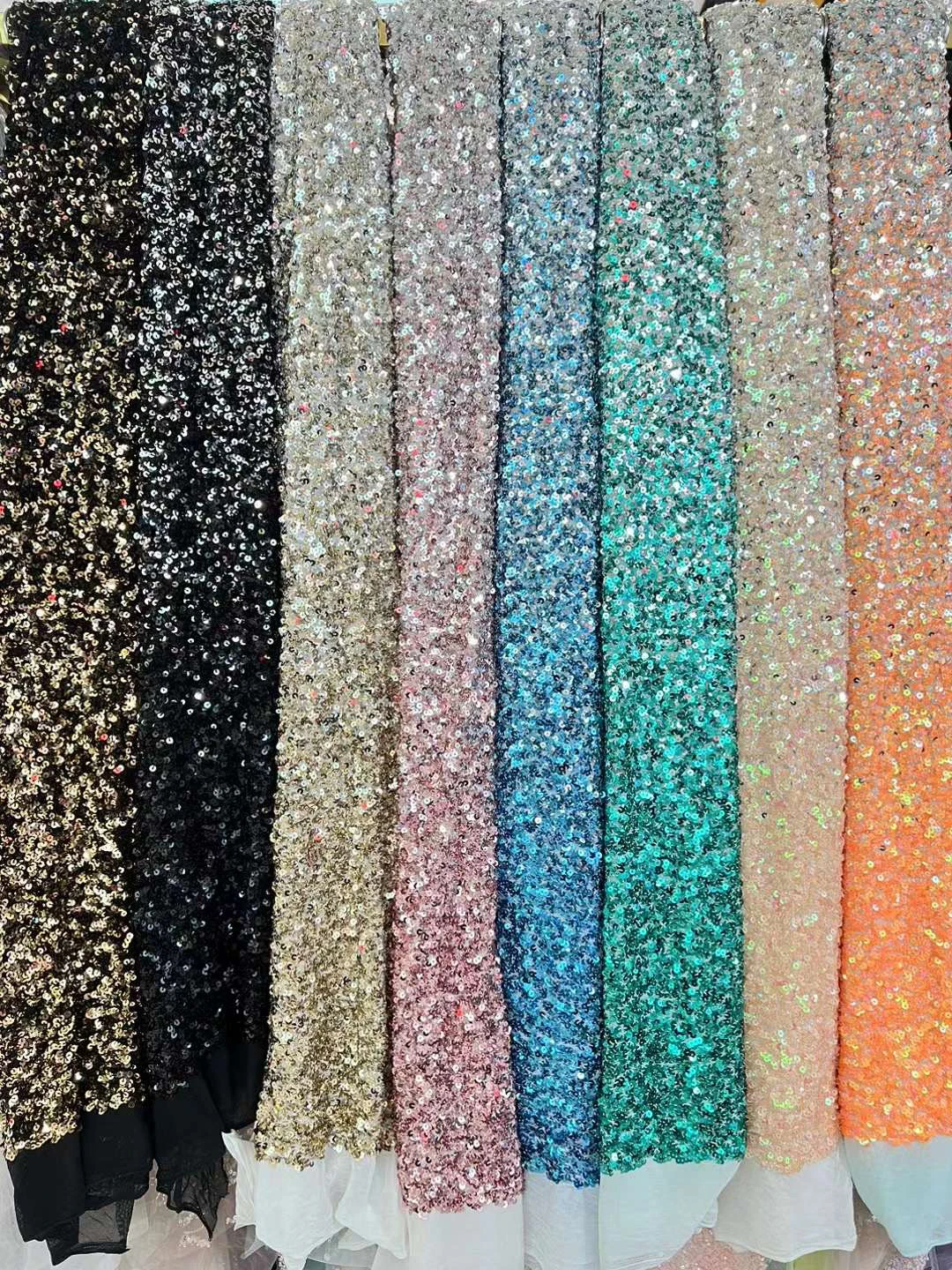 2024 New Hot On Sale Ombre Sequin Style Africa's Eight Colors Luxurious Sequins For Party Evening Dresses Number of 5yards