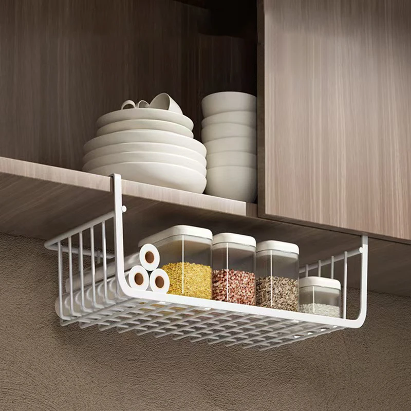 2025 Hanging Net Basket Large Capacity Hanging Storage Basket Iron Material Under Cabinet Wall Wardrobe Home Kitchen Tools