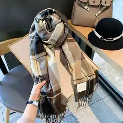 Foulard à carreaux en cachemire pour femme, Long Bandana, Pashmina, châle, pampilles, Design luxueux, collection hiver 2022