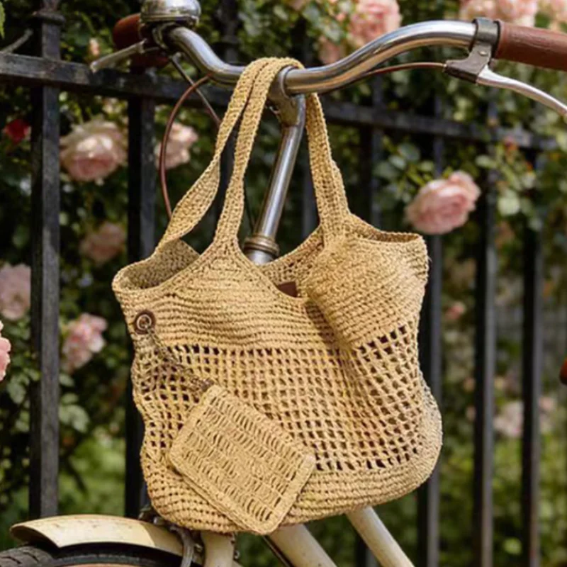 

Классическая ажурная плетеная сумка, натуральная и экологичная, вместительная, французская сумка для покупок, разноцветная пляжная сумка в форме ведра, новинка.
