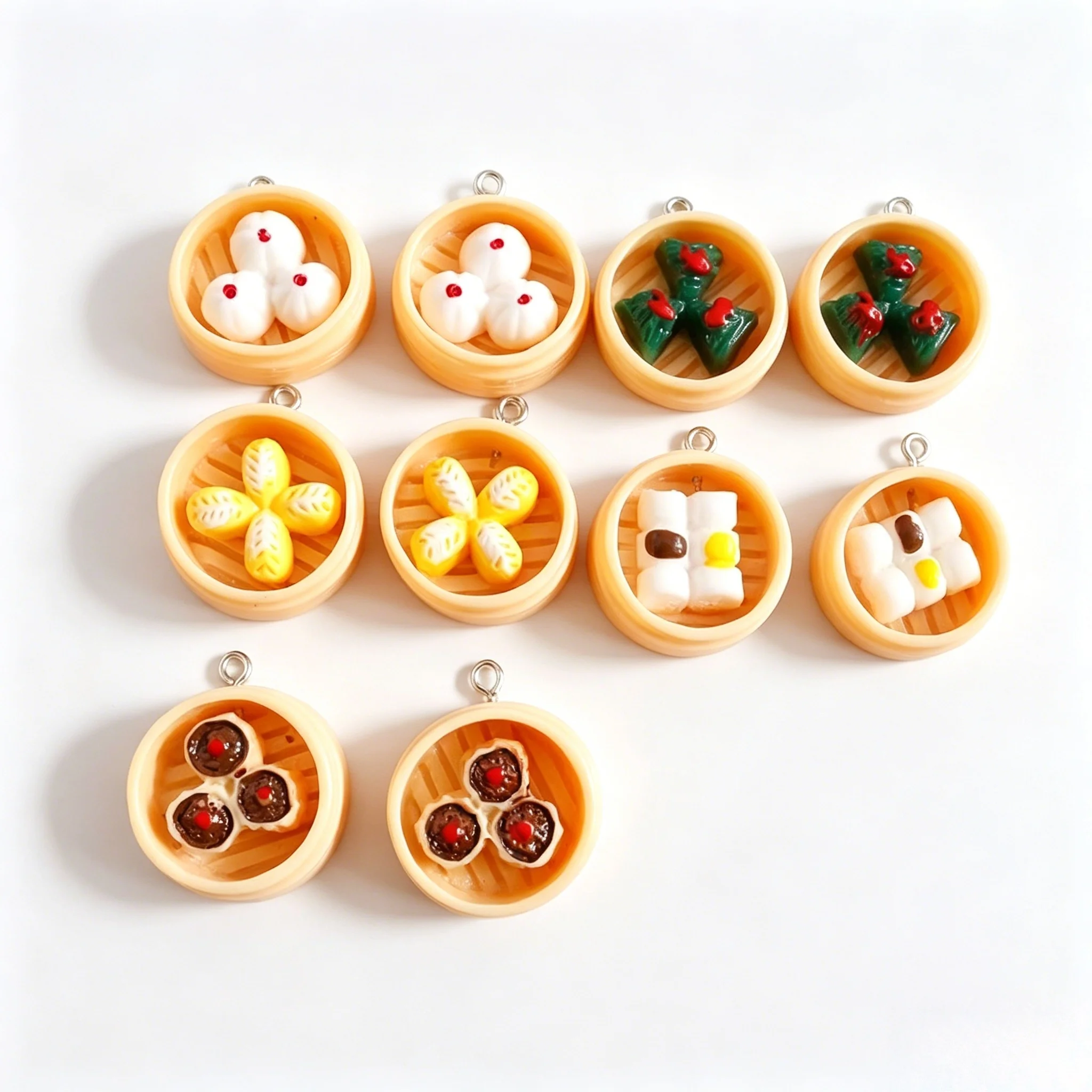 10Pcs Assorted Mini Chinese Food Resin Charms Steamed Bread Dumpling Pendants For DIY Earrings Necklaces Bracelets Supplies