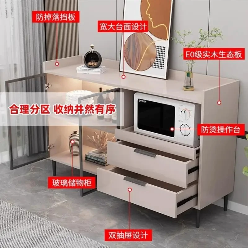 

Cream style dining side cabinet Solid wood kitchen Microwave oven Oven Locker against the wall Floor side cabinet Tea