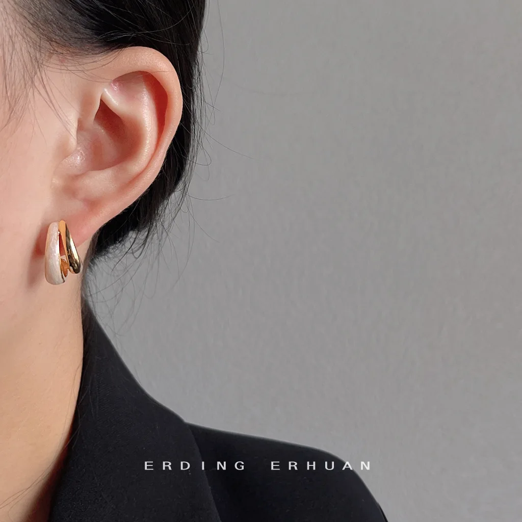 Personalized double-layer three-dimensional geometric ear buckle fashionable and simple trendy earrings