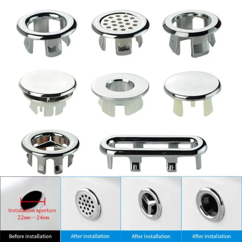 Kitchen Bathroom Basin Trim Bath Sink Hole Round Overflow Drain Cap Cover Overflow Ring Hollow Wash Basin Overflow Ring Strainer