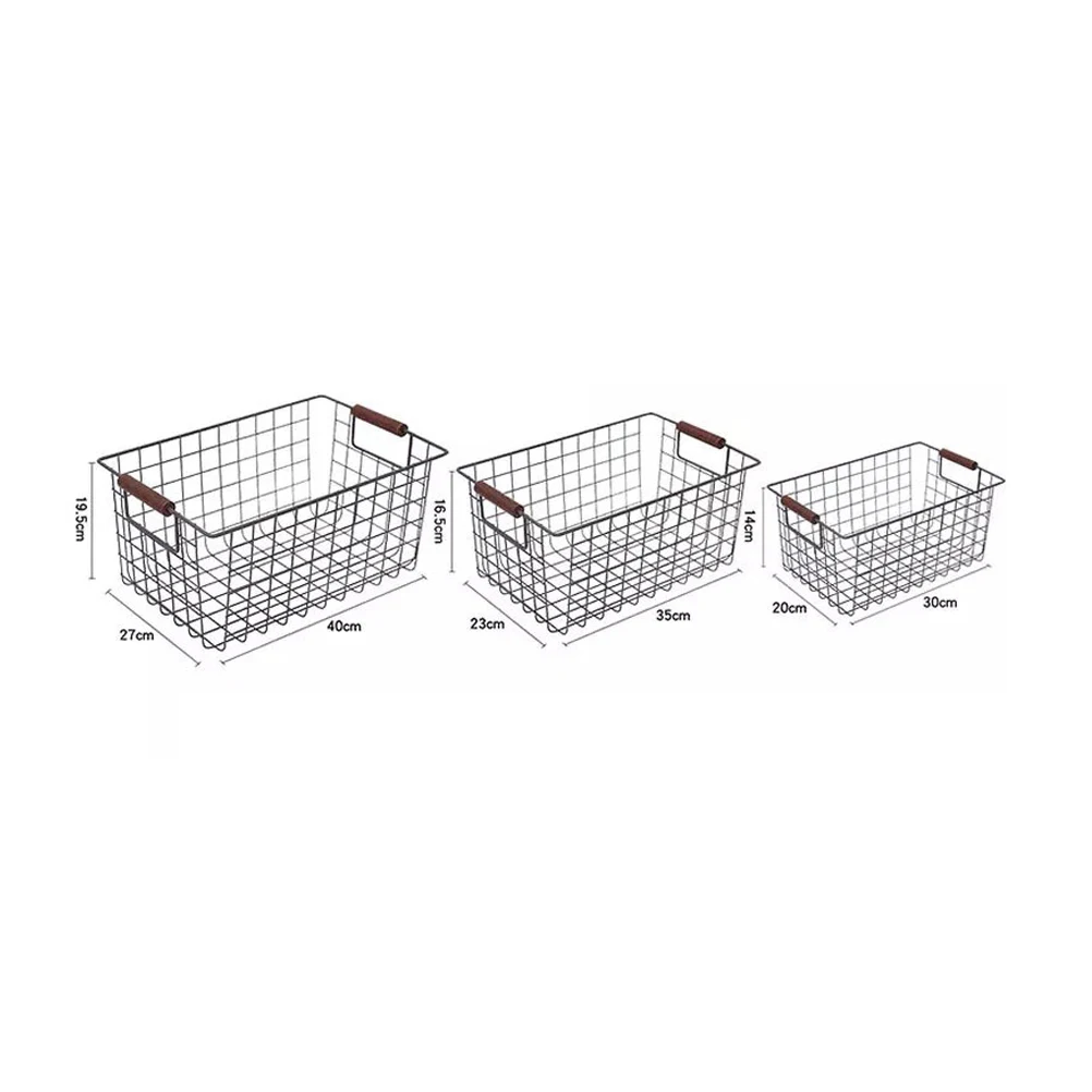 

Корзина для хранения из кованого железа, устойчивый к коррозии, сверхмощный домашний органайзер, настольный контейнер, ручка для переноски, боковая черная