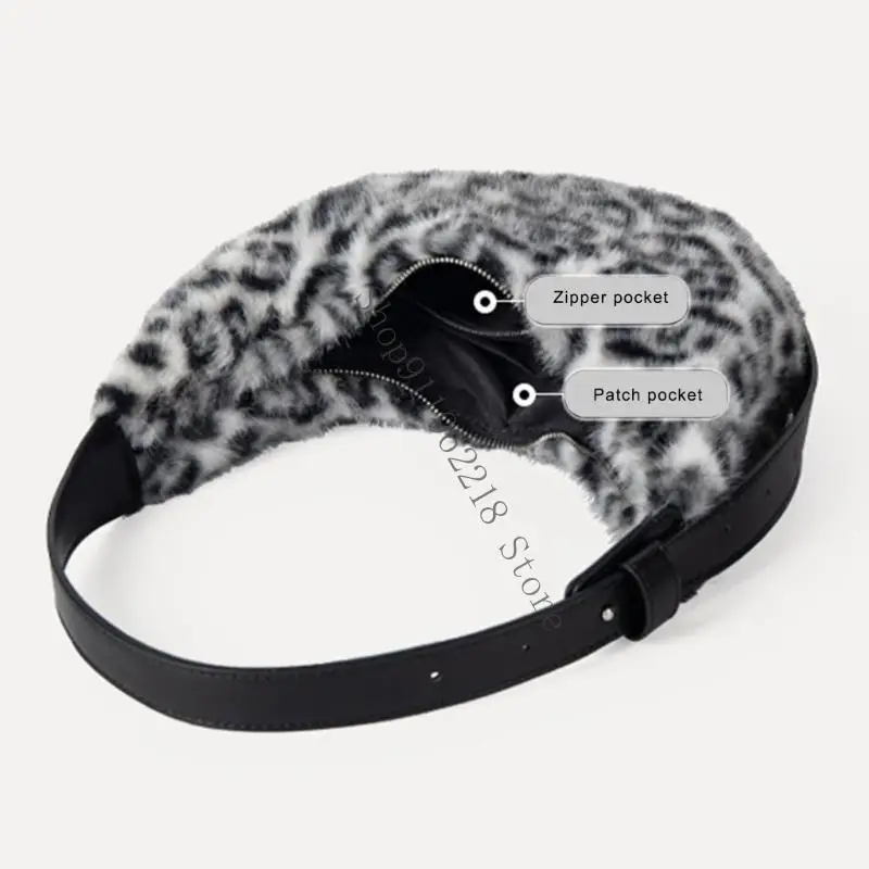 

Fashion Leopard Print Plush Handbag Casual Soft Shoulder Bag for Everyday Use 066F