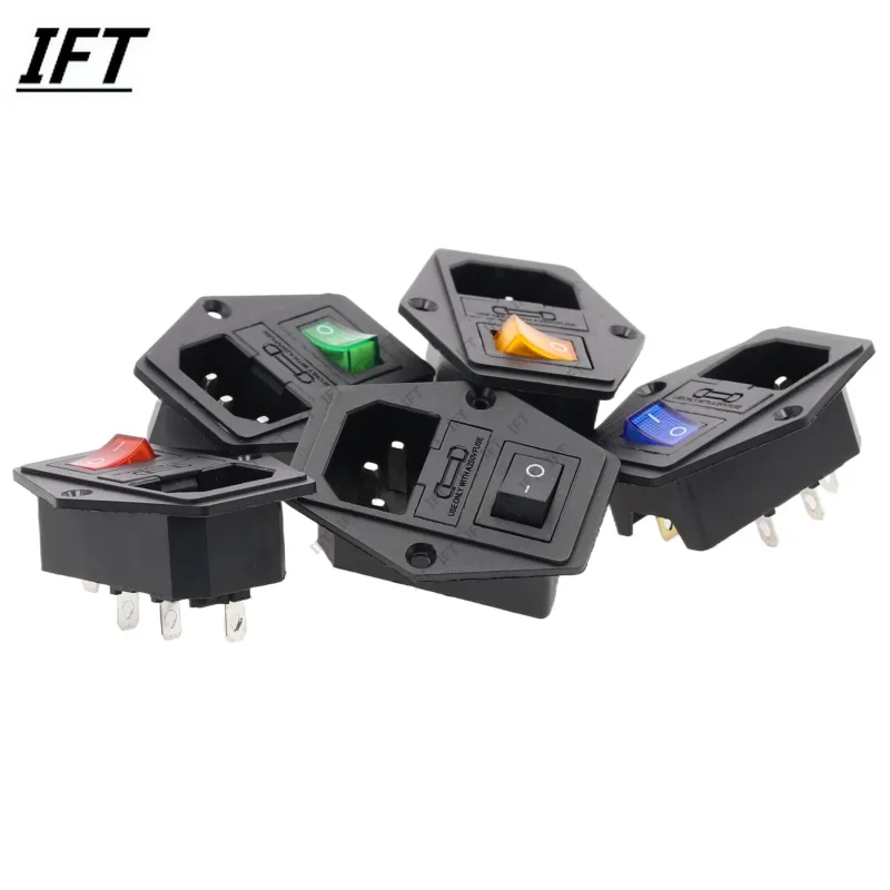 1Pcs AC-01A power Rocker Switch w Fuse IEC 3 Pin 320 C14 Inlet Power Sockets Switchs Connector Plug 10A 250V