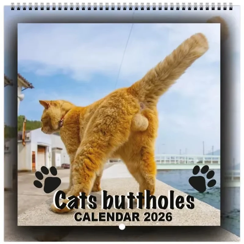 

New 2026 Cat Calendar Funny Cats Butt Illustration Hilarious Gag Gift 12 Monthly Agenda Planner Organizer Office Home Wall Decor