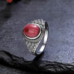 Luxury Rhodochrosite Gemstone Ring Jewelry New Silver Plated Ring Wholesale Oval Tiger's Eye Rings Gift for Women