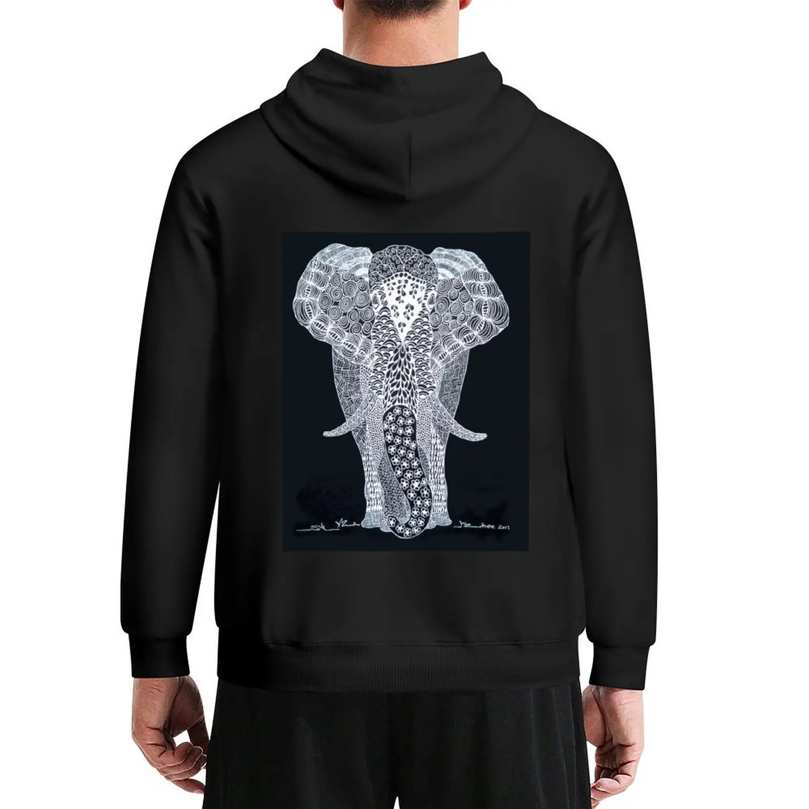 

Black and White Doodle Elephant Hoodie men's clothing mens designer clothes hooded shirt men wear hoodie streetwear