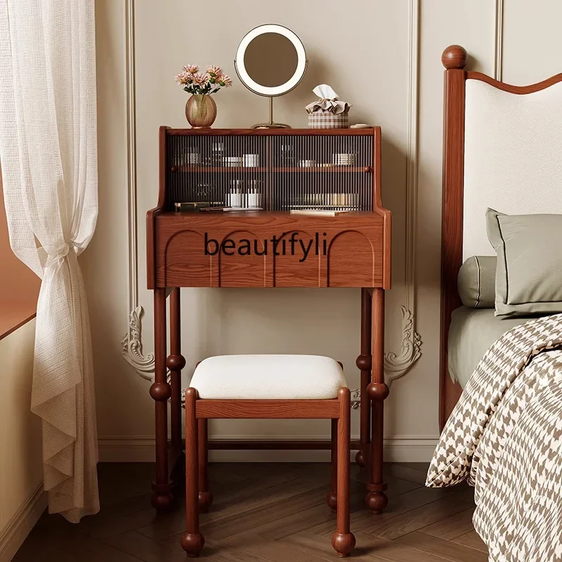 X Dressing Table for Master Bedroom, Small Apartment, Ultra-Narrow Bedside Dressing Cabinet, Retro Vintage Dressing Table