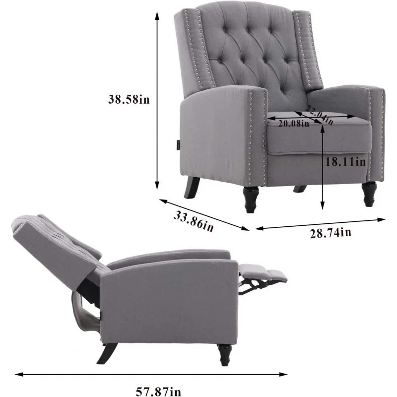 Tufted Fabric Pushback Manual Recliner Chair for Living Room - Single Sofa Home Theater Seat-Comfortable Bedroom & Living Ro