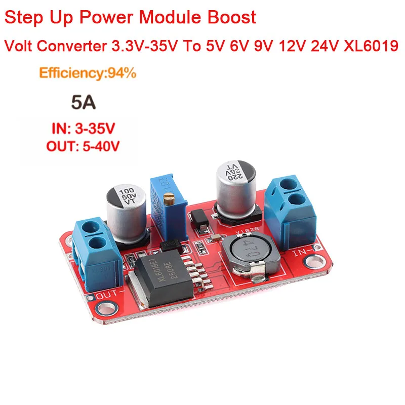 5A DC-DC Step Up Power Module Boost Volt Converter 3.3V-35V To 5V 6V 9V 12V 24V XL6019 XL6009 Adjustable Output Regulator