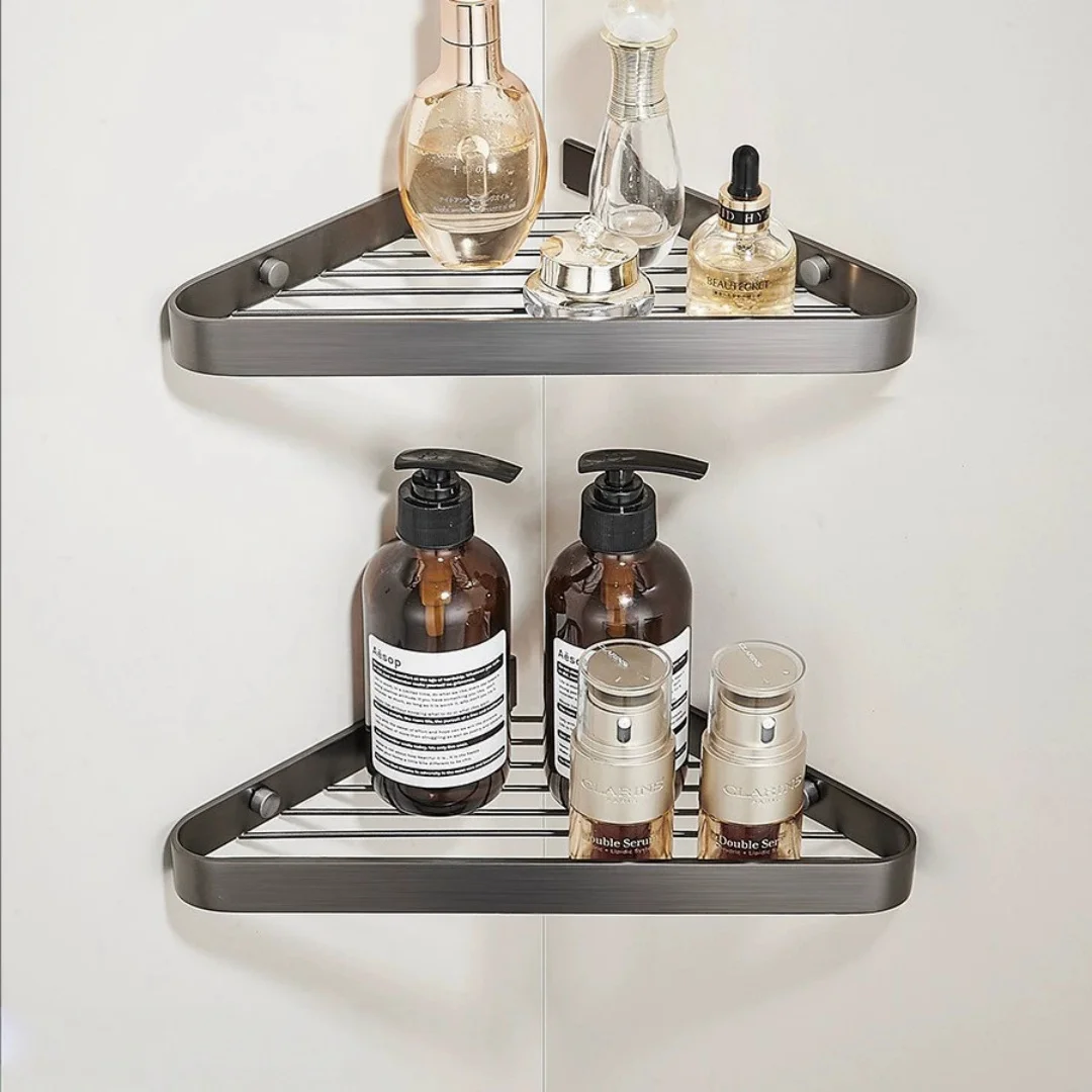 

Grey Bathroom Storage Holder Brass Bathroom Corner Shelf Bathroom Shelf Wall-mounted Bathroom Organizer Shelf
