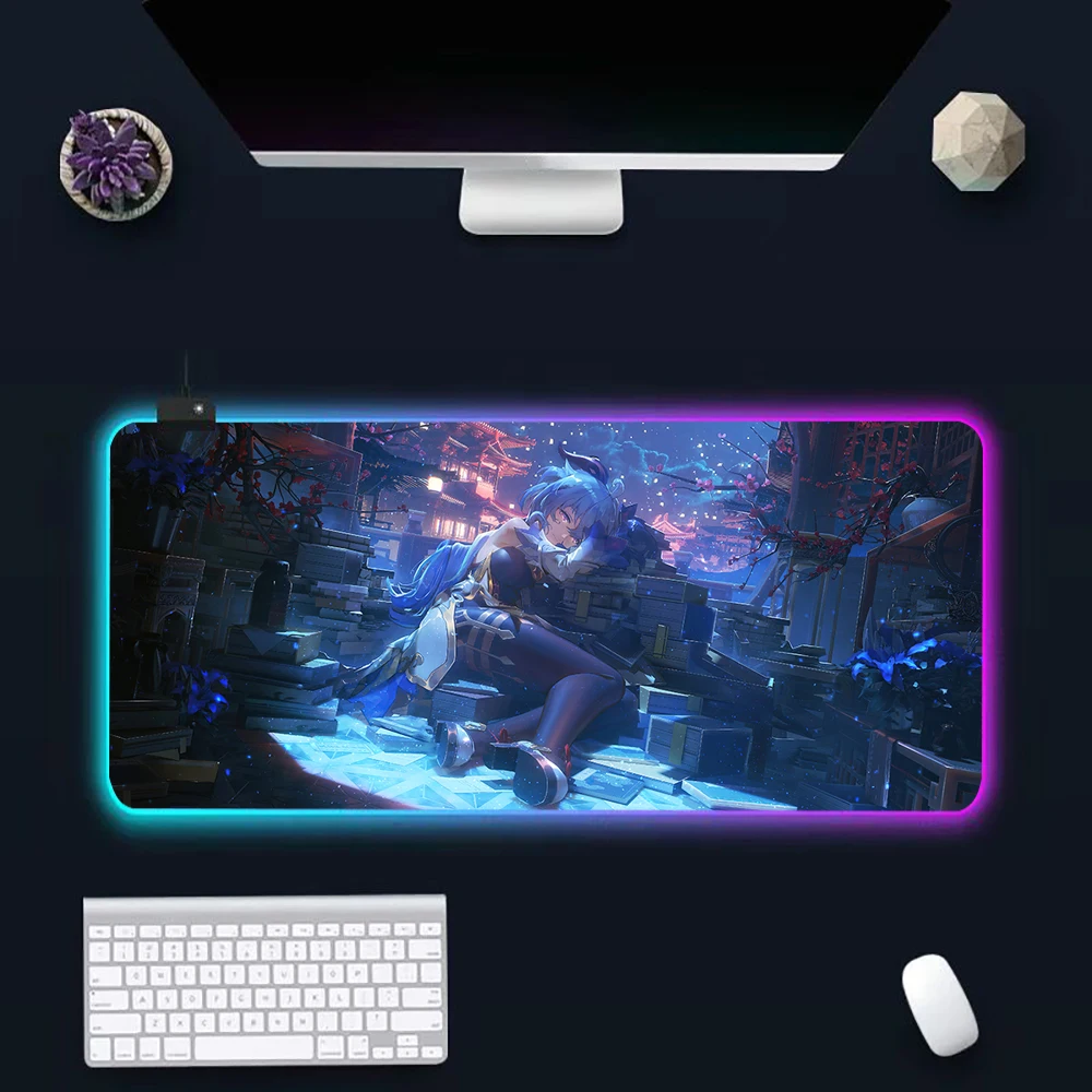 

Коврик для мыши с RGB-подсветкой и изображением красивой девушки Лейлы, светодиодный, резиновый, для геймеров, для ПК, игровой коврик для мыши