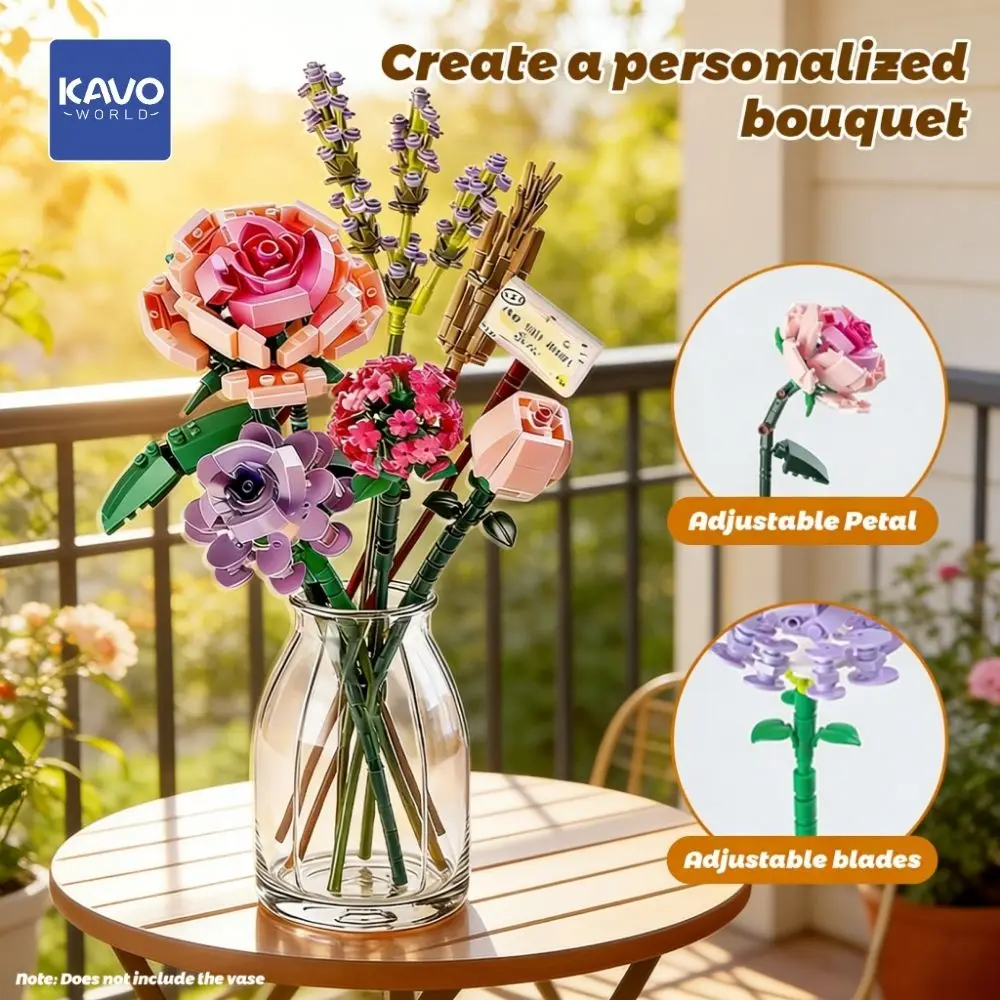 

KAVOWORLD 544 шт. Искусственные розы и лаванда: Набор для сборки креативного букета из строительных блоков, идеальный подарок ко Дню матери