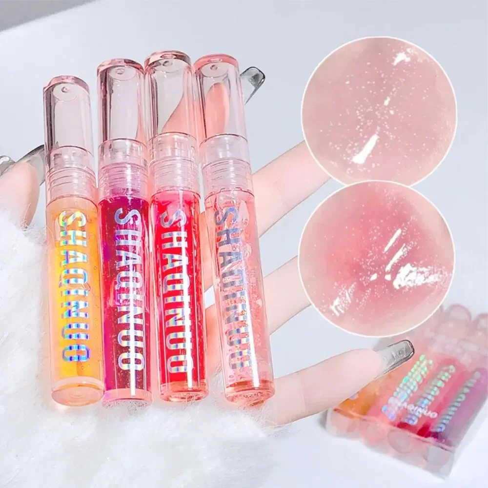4 PCS Water-gloss Mirror Jelly Lip Gloss ให้ความชุ่มชื้นแก่ริมฝีปาก Shimmers ด้วยไข่มุกละเอียดช่วยเพิ่มสีริมฝีปากให้กระจ่างใส