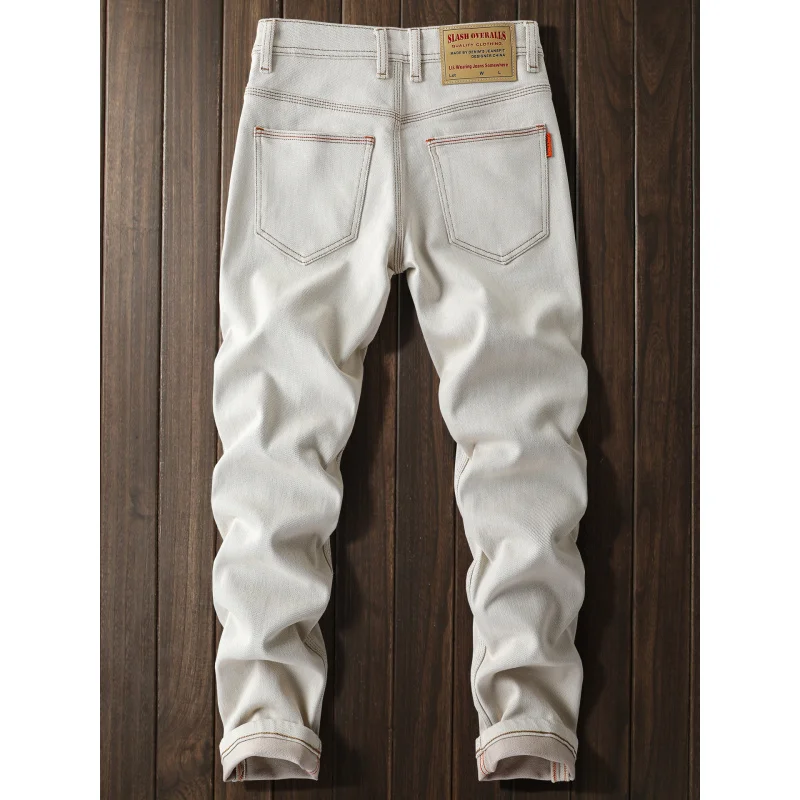 2025New Milky White Jeans Men's Autumn High-End Design Trendy Casual All-Matching Stretch Pencil Pants Trousers
