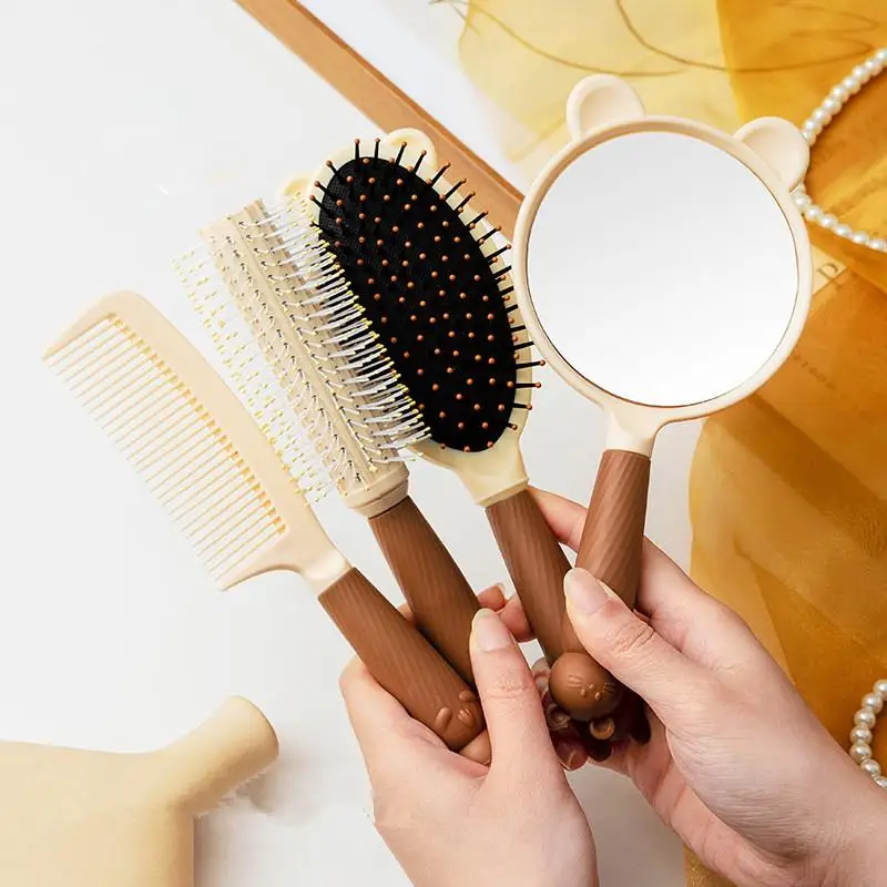Hair Combs Set 4 Piece Flat Curling Air Cushion Combs Cat-Shaped Mirrors All Hair Types Home Salon Must-Have