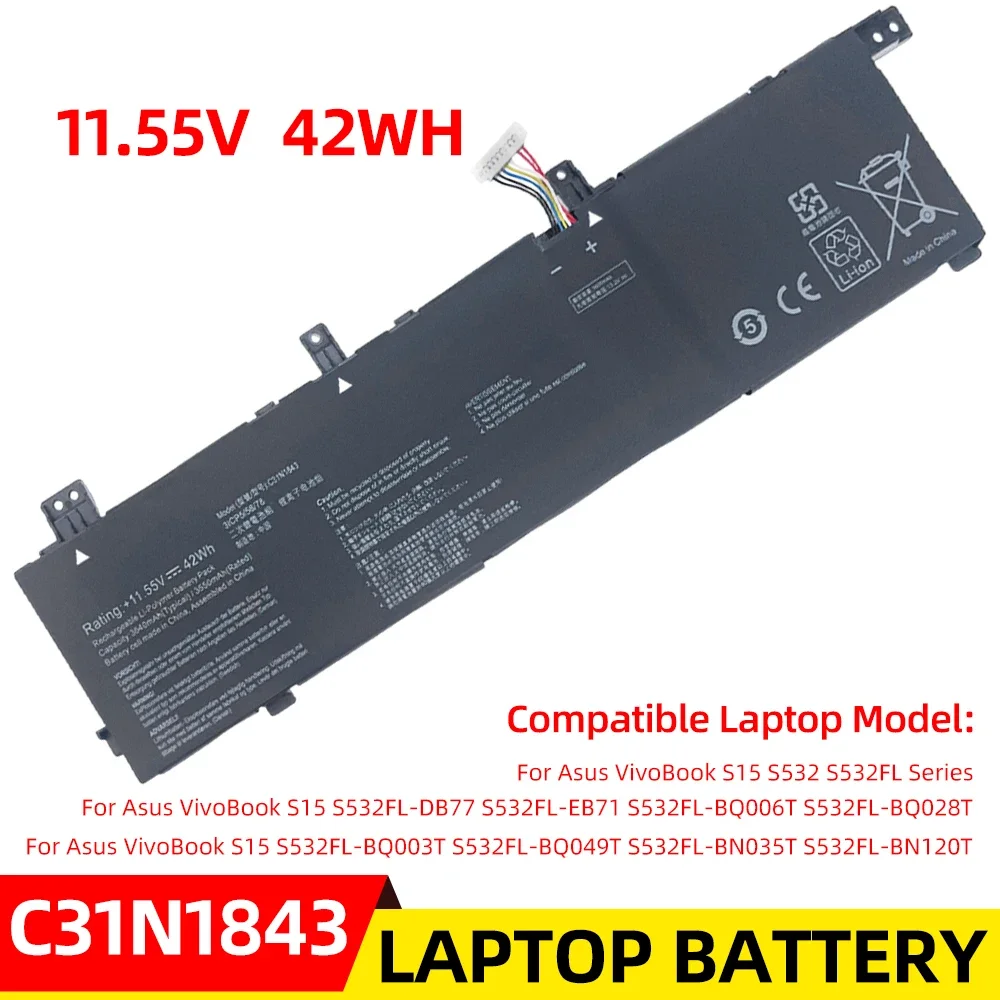 

C31N1843 Laptop Battery Compatible for ASUS VivoBook X432FA X532FL S14 S432 S432FA S432FL S15 S532 S532FL S532FA 0B200-03430000