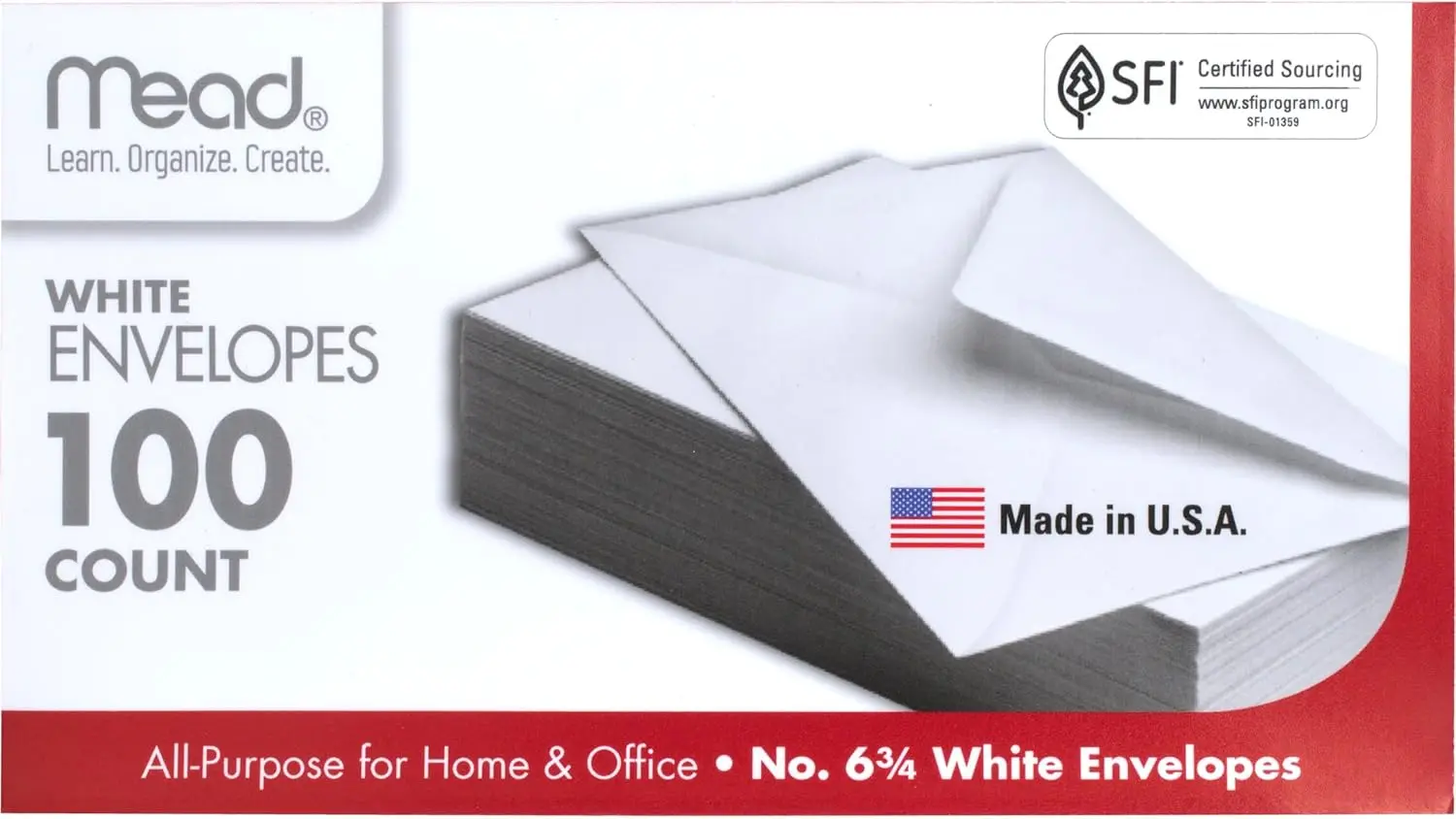 

Mead 100 White Envelopes #6 3/4 for Home Office and Business Mailing