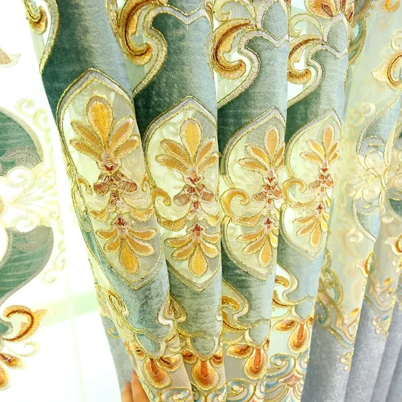 

Customized New Simple Retro European Curtains for Living Room Bedroom High-end Chenille Luxury Hollow Embroidery Villa High-end