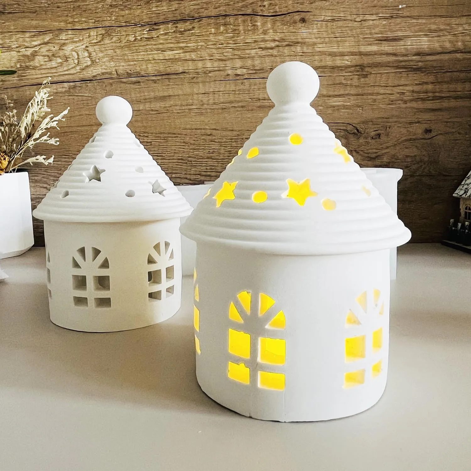 Hollow Stars Tent House Candlestick Silicone Mold DIY Handmade Round House Storage Jar Plaster Drops Glue Home Decoration Mold