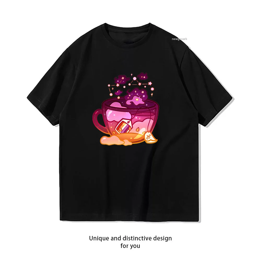 Pride Flag Teacup Sunset Lesbian T-shirt woman man Casual cotton summer printed t shirts Adult streetwear camisetas O-neck