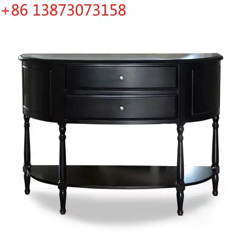 American black solid wood foyer walnut entrance table French semicircular corridor wall decorative cabinet