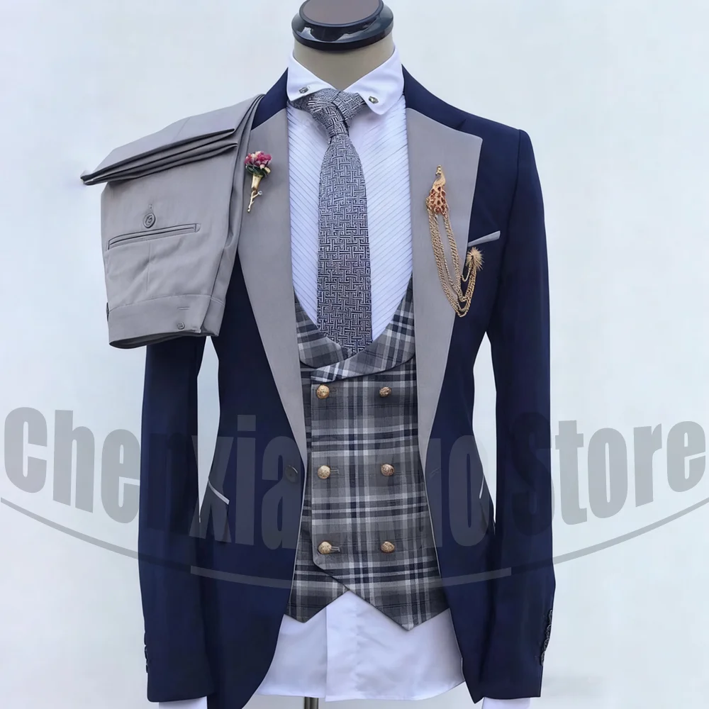 Men's Suit Set Three Piece Chic Notch Lapel One Button Outfit Fashion Smart Casual Slim Fit Formal Wedding Party Male Suit