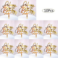 2023 10 Pcs Happy Birthday Cake Topper Red Gold Acrylic Kid's Party Cake Toppers Decoration for Baby Shower Gift Baking Supplies