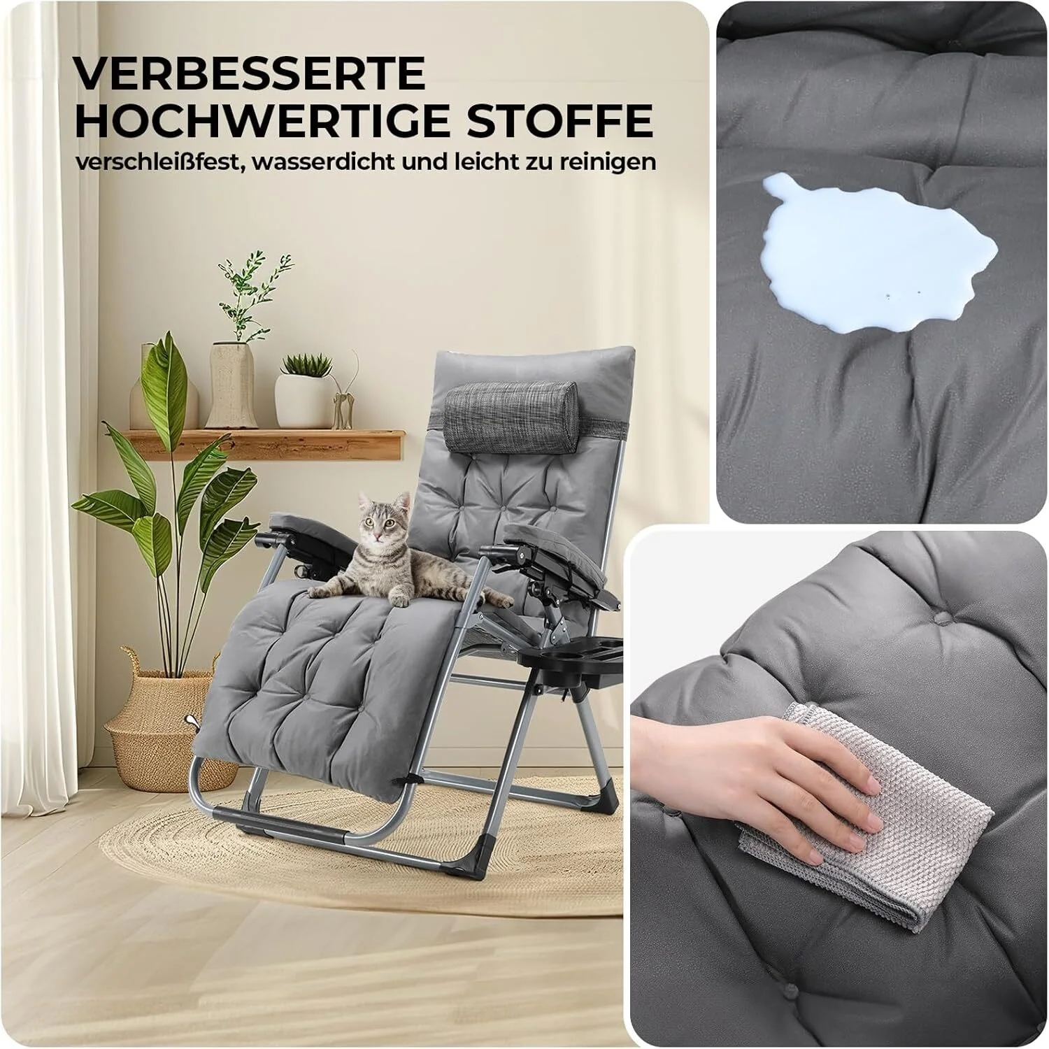 AuAg Opvouwbare Zero Gravity Lounge Chair Plus Size Ligstoelen Katoenen Kussen voor Tuin Buitenterras Ligstoel Belasting 160kg