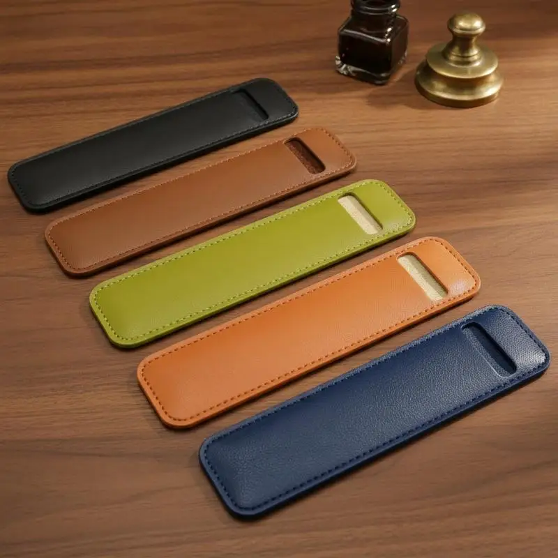 Large Capacity Pen Pouch Trendy Soft PU Leather Portable Pen Holder Bag for Students School Travel Stationery Organizer