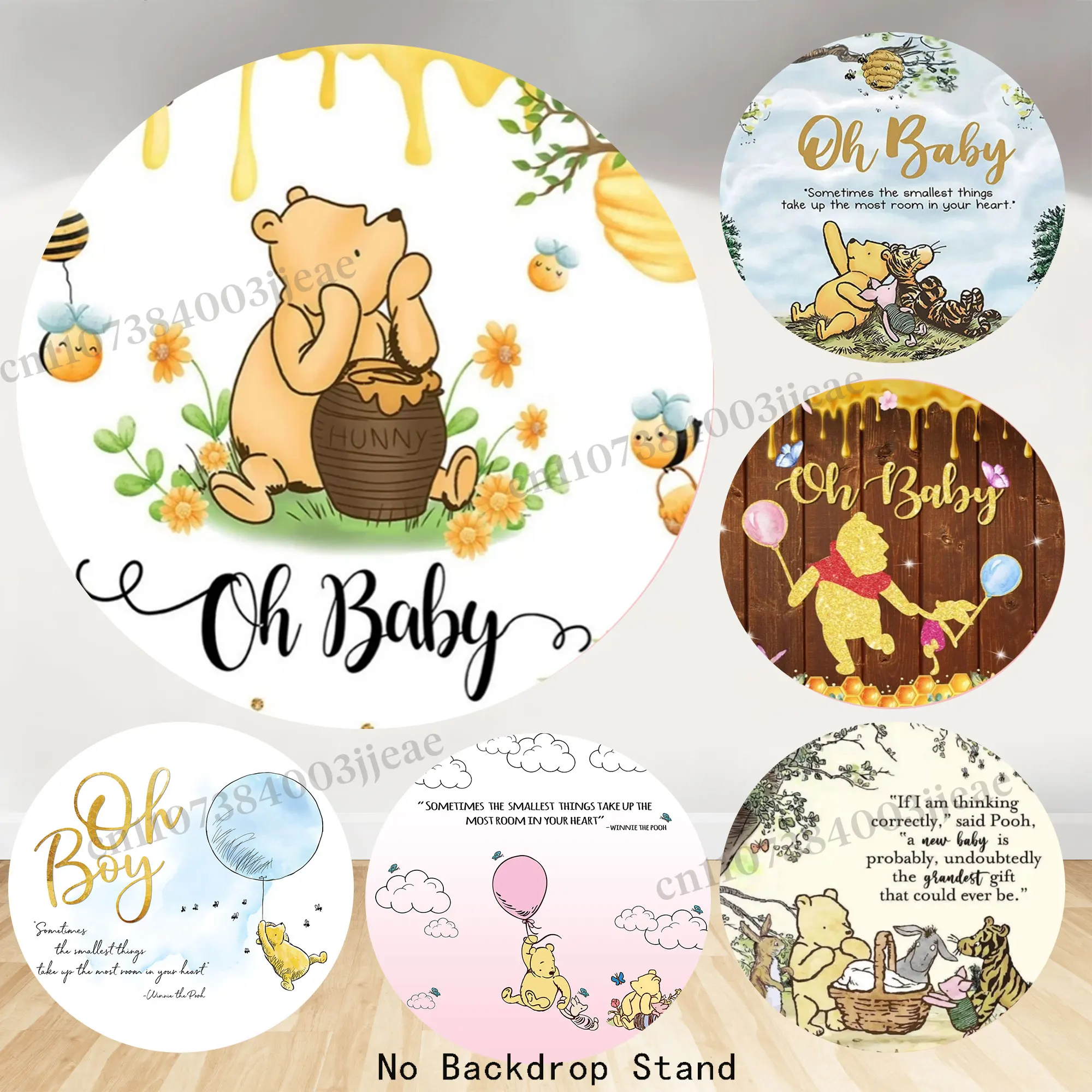 Winnie The Pooh Circle Backdrop Child Newbron 1st Birthday Babe Shower Piglet Eeyore Tigger Pooh Oh Baby Round Background Cover
