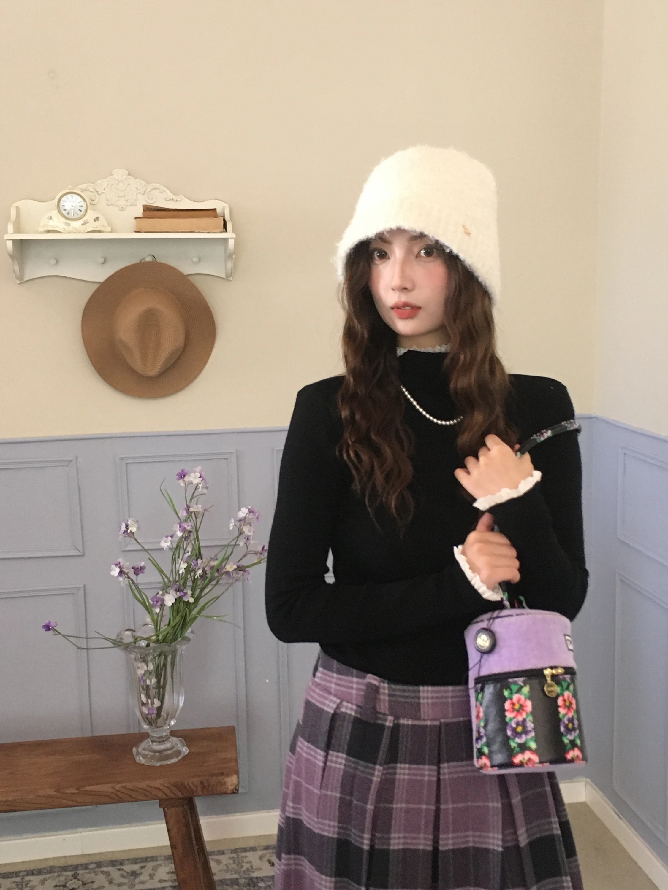 

Винтажный вязаный свитер с высоким воротником и кружевной отделкой для женщин, облегающий базовый слой, вязаная одежда Jc Vintage Store Jasmine Wind Bell