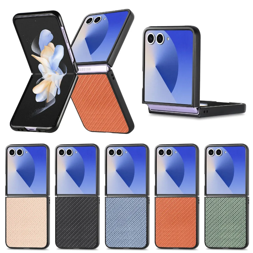 Carbon Faser Muster PU Leder Telefon Fall Für Samsung Galaxy Z Flip 7 6 5 4 3 2 1 Flip7 Flip6 Flip5 Flip4 Flip3 Flip 5G Abdeckung