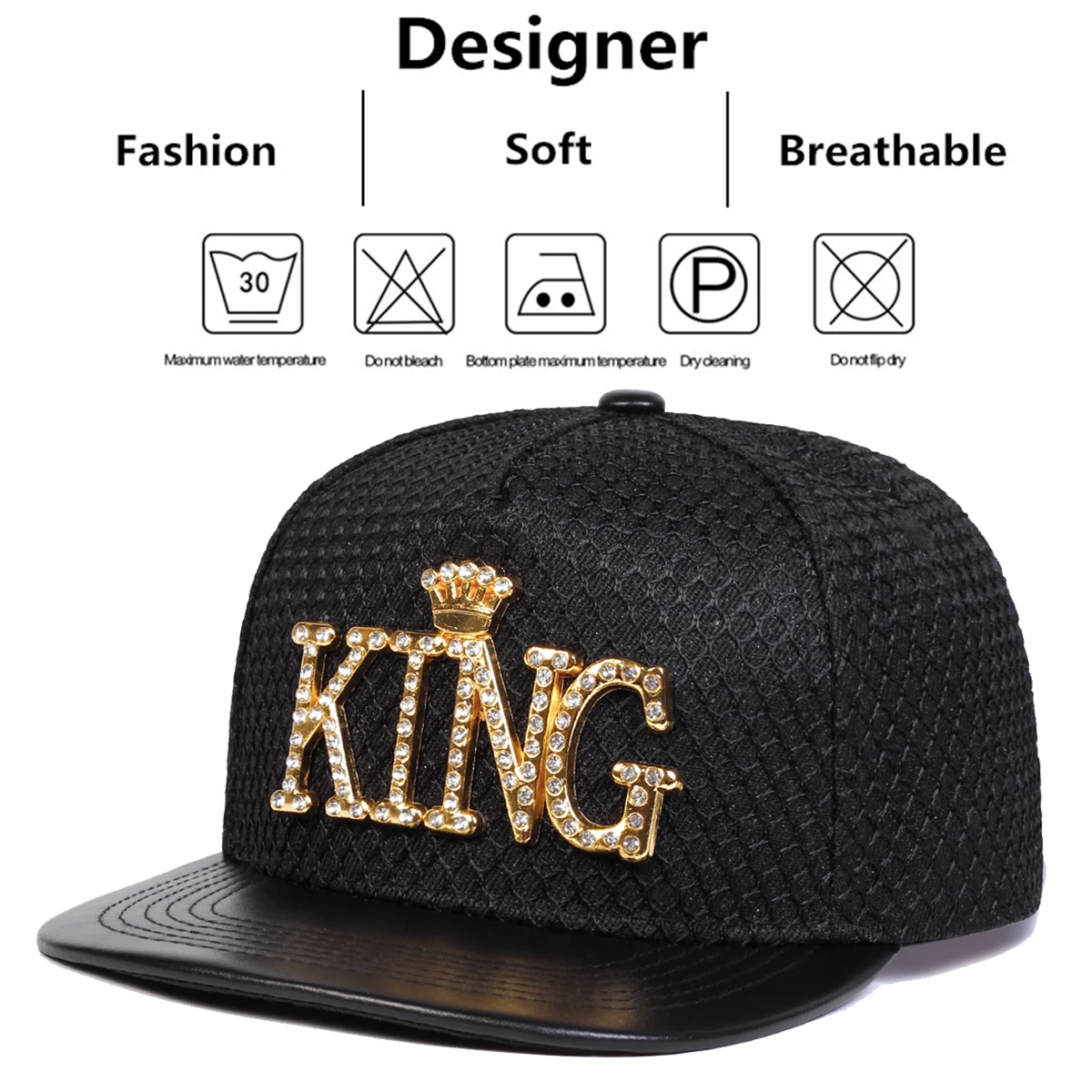 Unisex Metal Letter Labels KING Hip-hop Hats Fashion Spring Autumn Outdoor Adjustable Casual Baseball Caps Sunscreen Hat