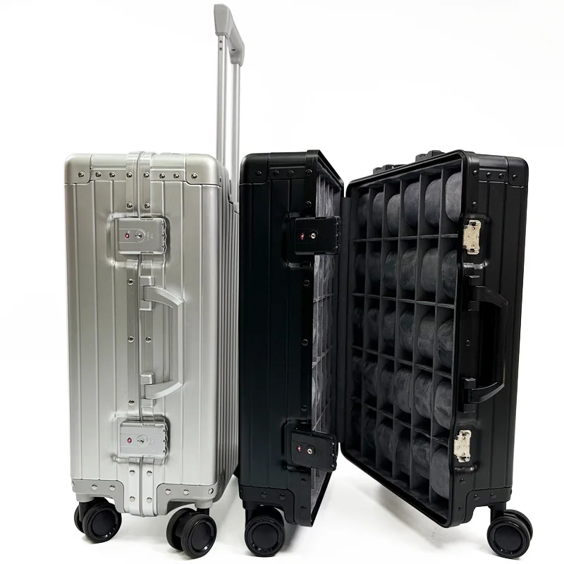 

Большой алюминиевый кейс-тележка для часов, роскошный, вместительный, для демонстрации и хранения, портативный органайзер для часовщика