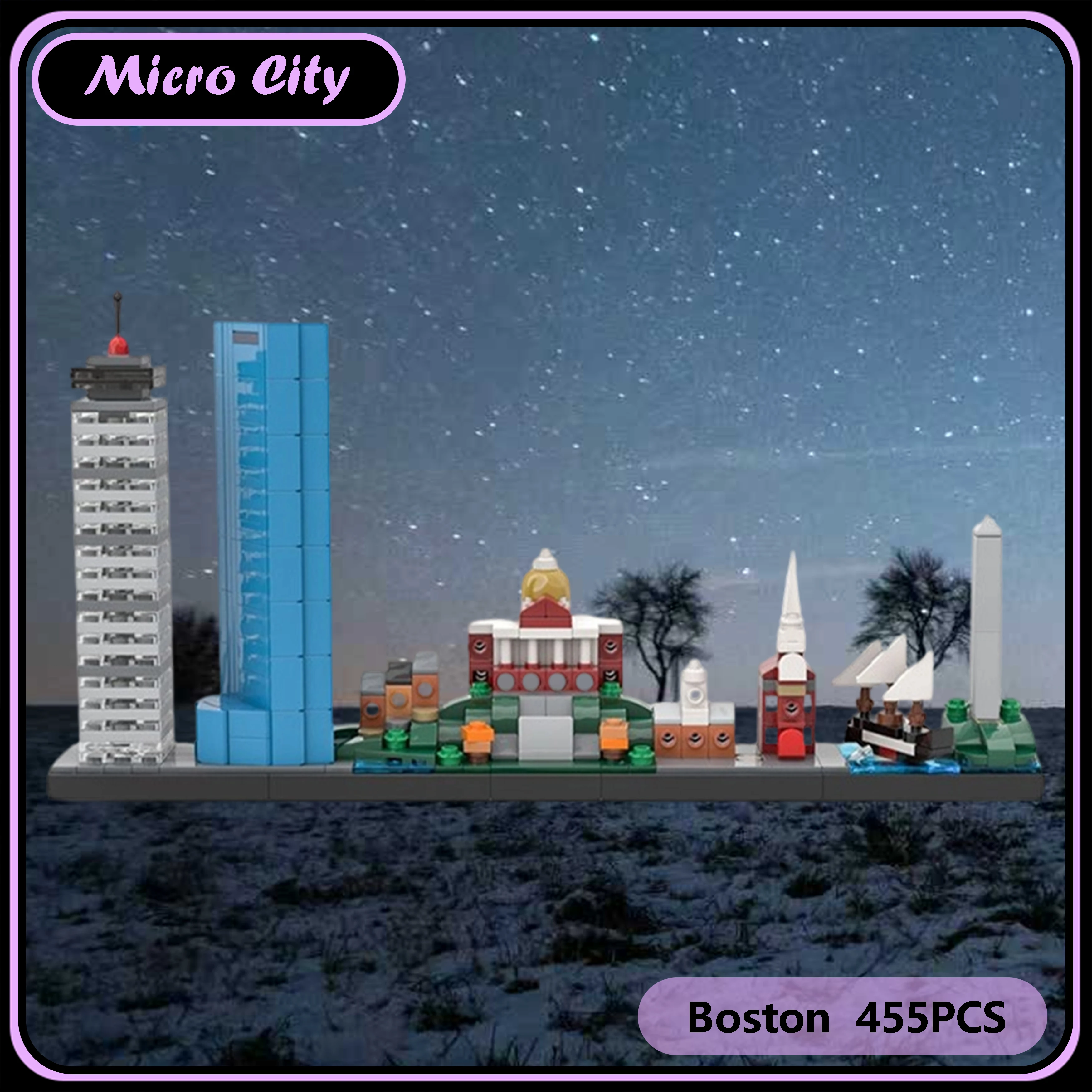 

Micro MOC City Boston Skyline Архитектурная модель Строительные блоки DIY Креативная миниатюрная игрушка-дисплей Коллекционный подарок Модель в подарок