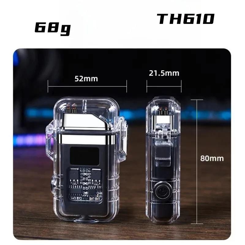 Transparent Windproof Metal Lighter for Men, Dual Arc, Plasma Pulse, Flameless, Outdoor Waterproof Tool, High End Gift, New