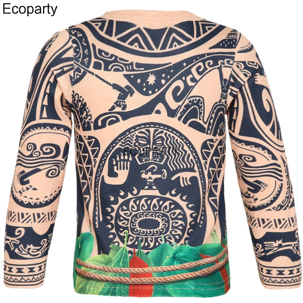 Children 3D Totem Printing Maui Moana Cosplay Costume Boy Long Sleeve Top Trousers Set Halloween Carnival Party Outfits For Kids