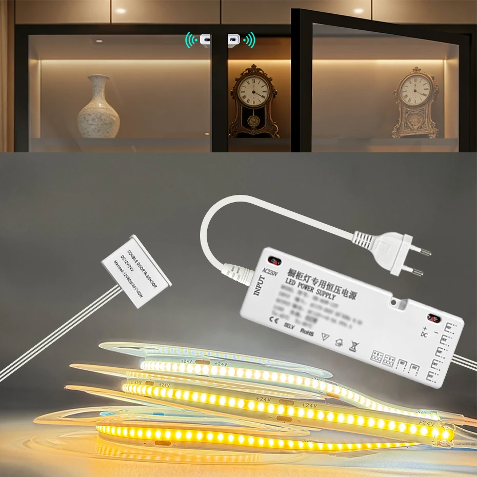 12v-cob-led-ストリップライトドアセンサー制御自動オン-オフアンダーキャビネットランプテープ-320leds-m-ワードローブ棚コレクション照明用