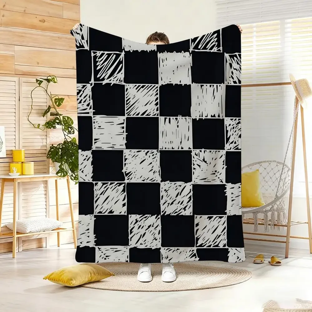 Pattern checkered Throw Lightweight  Flannel Blanket Soft Skin-friendly for Summer Cooling